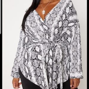 Snake print tie wait blouse